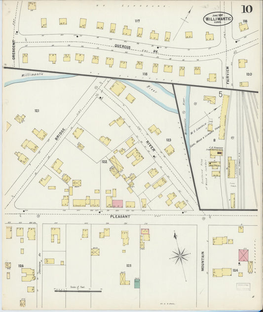 Sanborn Fire Insurance Map from Willimantic, Windham County, Connecticut (1897), Sheet #0010 - Historic Sanborn Fire Insurance Map Print, vintage old map wall art, antique decor, genealogy gift, Connecticut Connecticut map