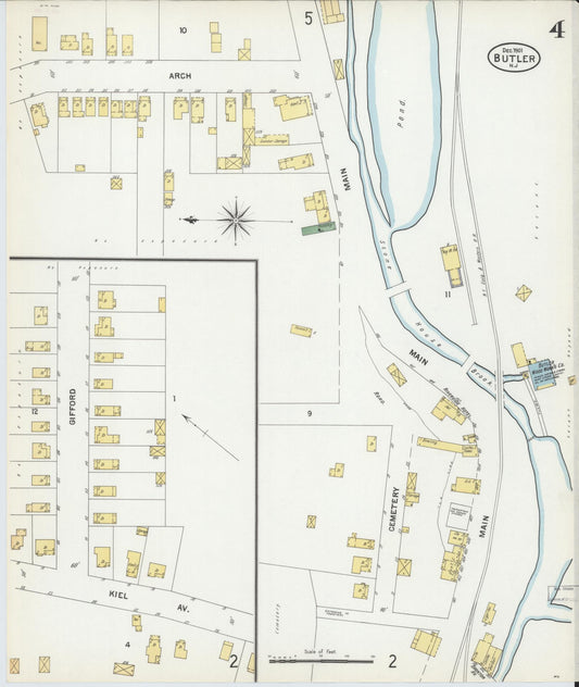 Sanborn Fire Insurance Map from Butler, Morris County, New Jersey (1901), Sheet #0004 - Historic Sanborn Fire Insurance Map Print, vintage old map wall art, antique decor, genealogy gift, New Jersey New Jersey map
