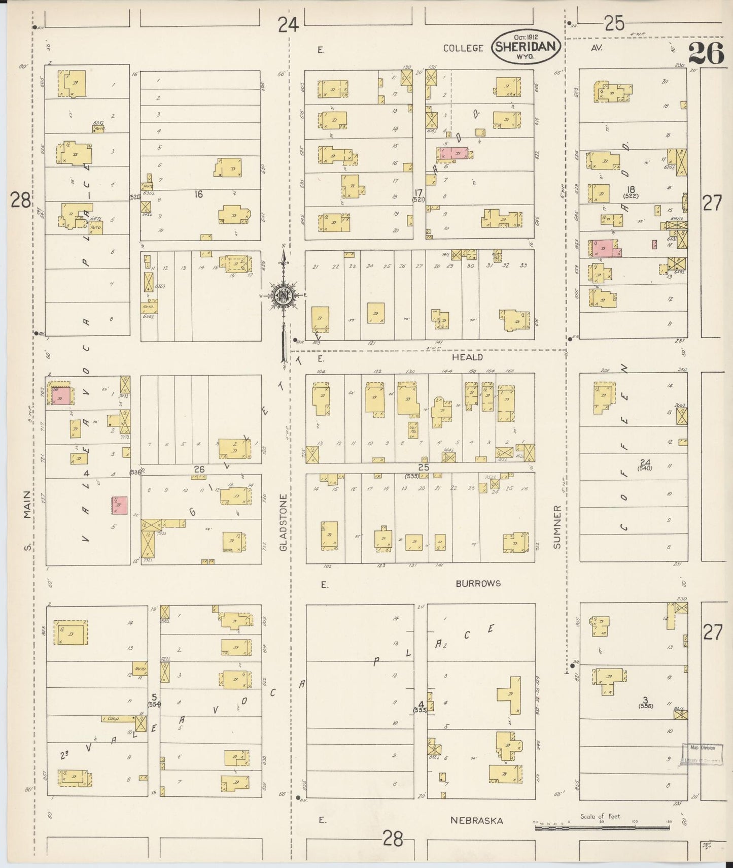 Sanborn Fire Insurance Map from Sheridan, Sheridan County, Wyoming (1912), Sheet #0026 - Historic Sanborn Fire Insurance Map Print, vintage old map wall art, antique decor, genealogy gift, Wyoming Wyoming map