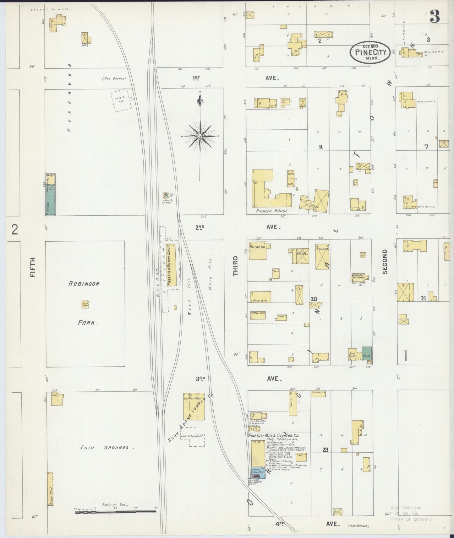 Sanborn Fire Insurance Map from Pine City, Pine County, Minnesota (1899), Sheet #0003 - Historic Sanborn Fire Insurance Map Print, vintage old map wall art, antique decor, genealogy gift, Minnesota Minnesota map