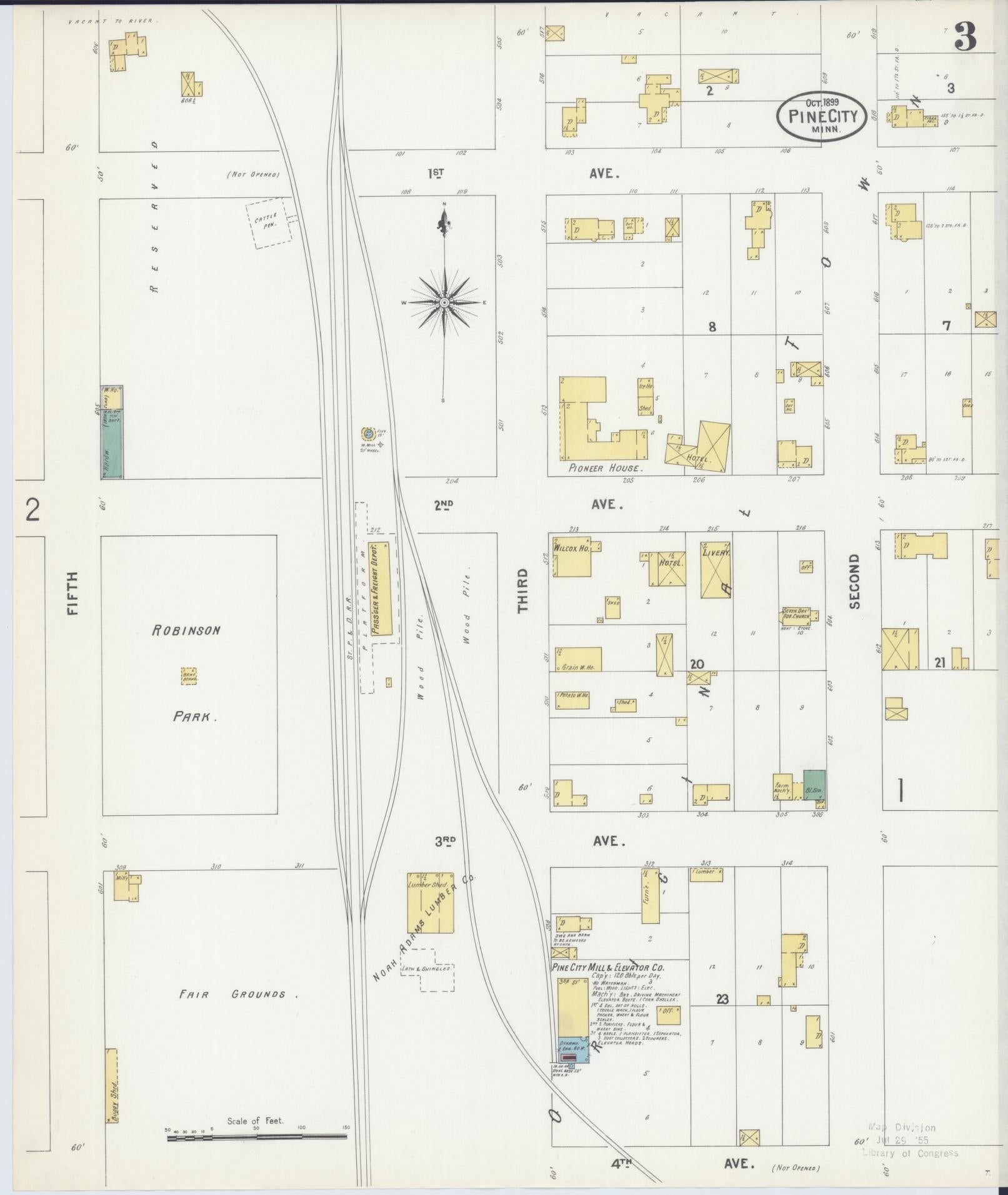 Sanborn Fire Insurance Map from Pine City, Pine County, Minnesota (1899), Sheet #0003 - Historic Sanborn Fire Insurance Map Print, vintage old map wall art, antique decor, genealogy gift, Minnesota Minnesota map
