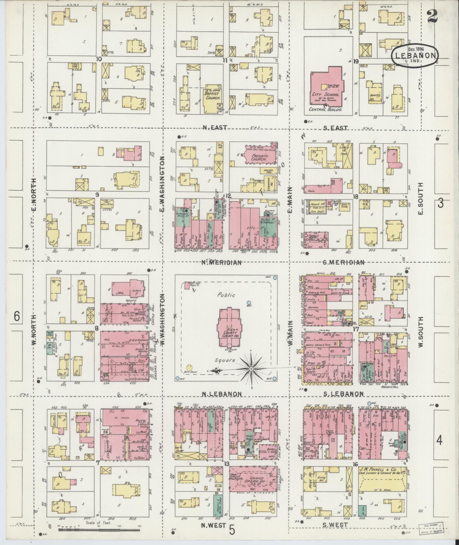 Sanborn Fire Insurance Map from Lebanon, Boone County, Indiana (1896), Sheet #0002 - Historic Sanborn Fire Insurance Map Print, vintage old map wall art, antique decor, genealogy gift, Indiana Indiana map