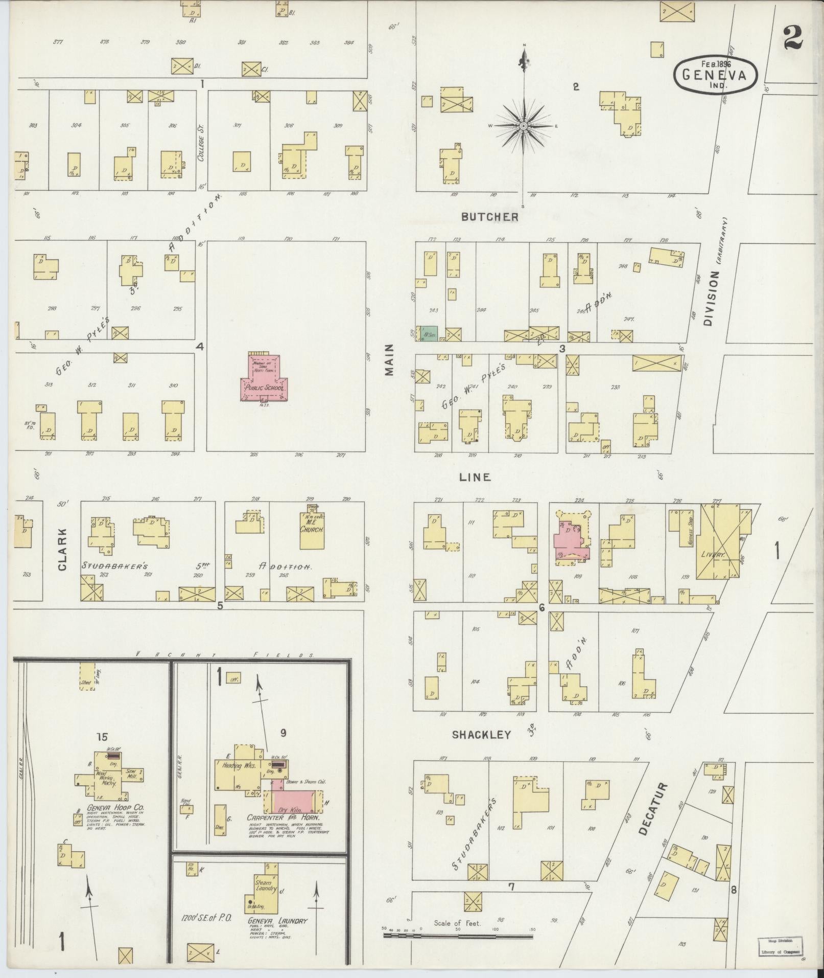 Sanborn Fire Insurance Map from Geneva, Adams County, Indiana (1896), Sheet #0002 - Complete Map Set gallery image, historic Sanborn map, vintage wall art, Indiana Indiana