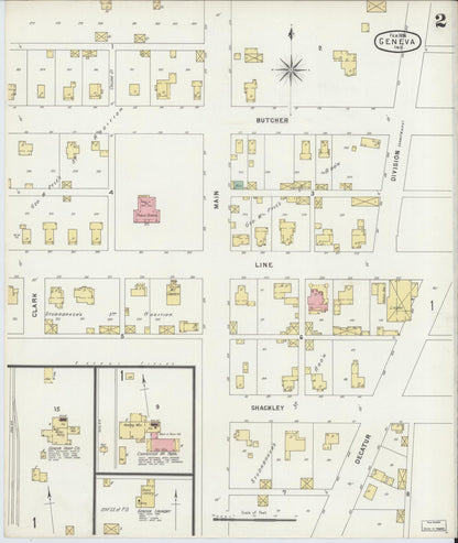 Sanborn Fire Insurance Map from Geneva, Adams County, Indiana (1896), Sheet #0002 - Complete Map Set gallery image, historic Sanborn map, vintage wall art, Indiana Indiana
