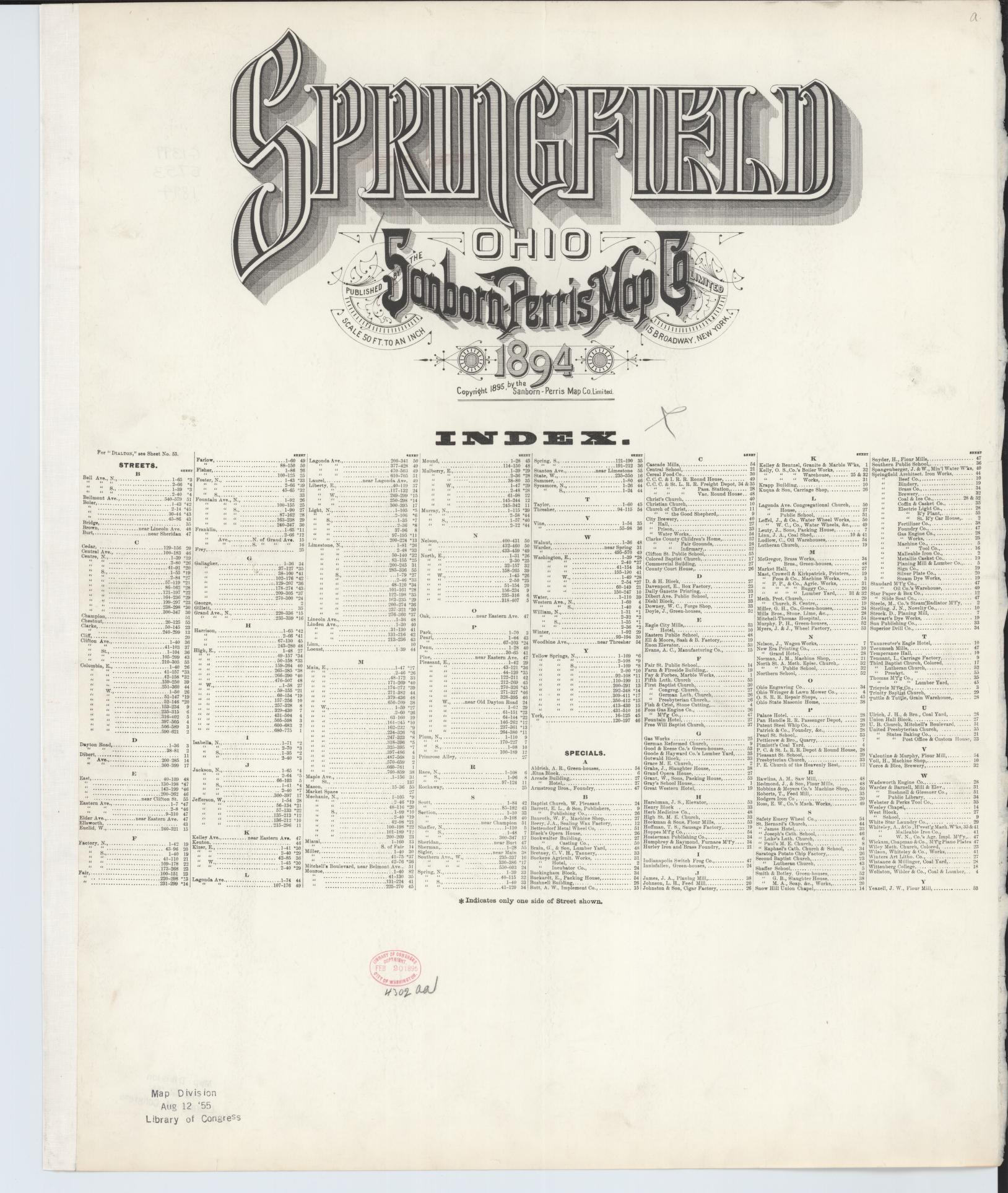 Sanborn Fire Insurance Map from Springfield, Clark County, Ohio (1894), Sheet #0001 - Historic Sanborn Fire Insurance Map Print, vintage old map wall art, antique decor, genealogy gift, Ohio Ohio map