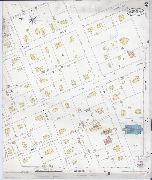 Sanborn Fire Insurance Map from Bonne Terre, Saint Francois County, Missouri (1908), Sheet #0002 - Historic Sanborn Fire Insurance Map Print, vintage old map wall art, antique decor, genealogy gift, Missouri Missouri map