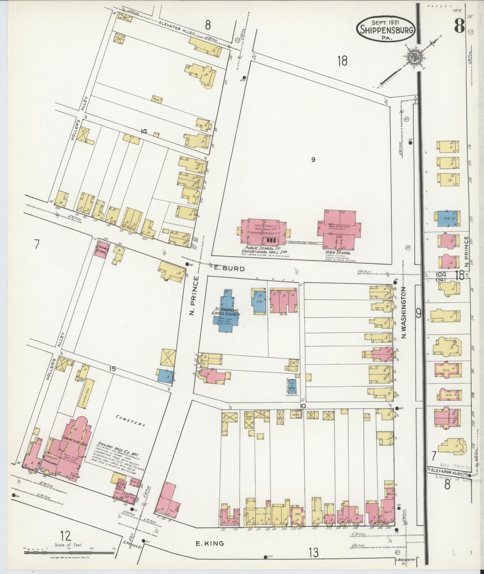 Sanborn Fire Insurance Map from Shippensburg, Cumberland And Franklin Counties, Pennsylvania (1921), Sheet #0008 - Historic Sanborn Fire Insurance Map Print, vintage old map wall art, antique decor, genealogy gift, Counties Pennsylvania map