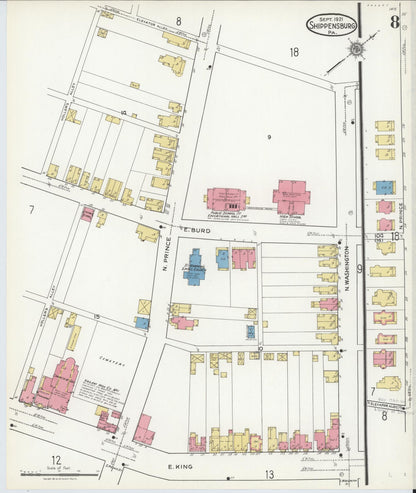 Sanborn Fire Insurance Map from Shippensburg, Cumberland And Franklin Counties, Pennsylvania (1921), Sheet #0008 - Historic Sanborn Fire Insurance Map Print, vintage old map wall art, antique decor, genealogy gift, Counties Pennsylvania map
