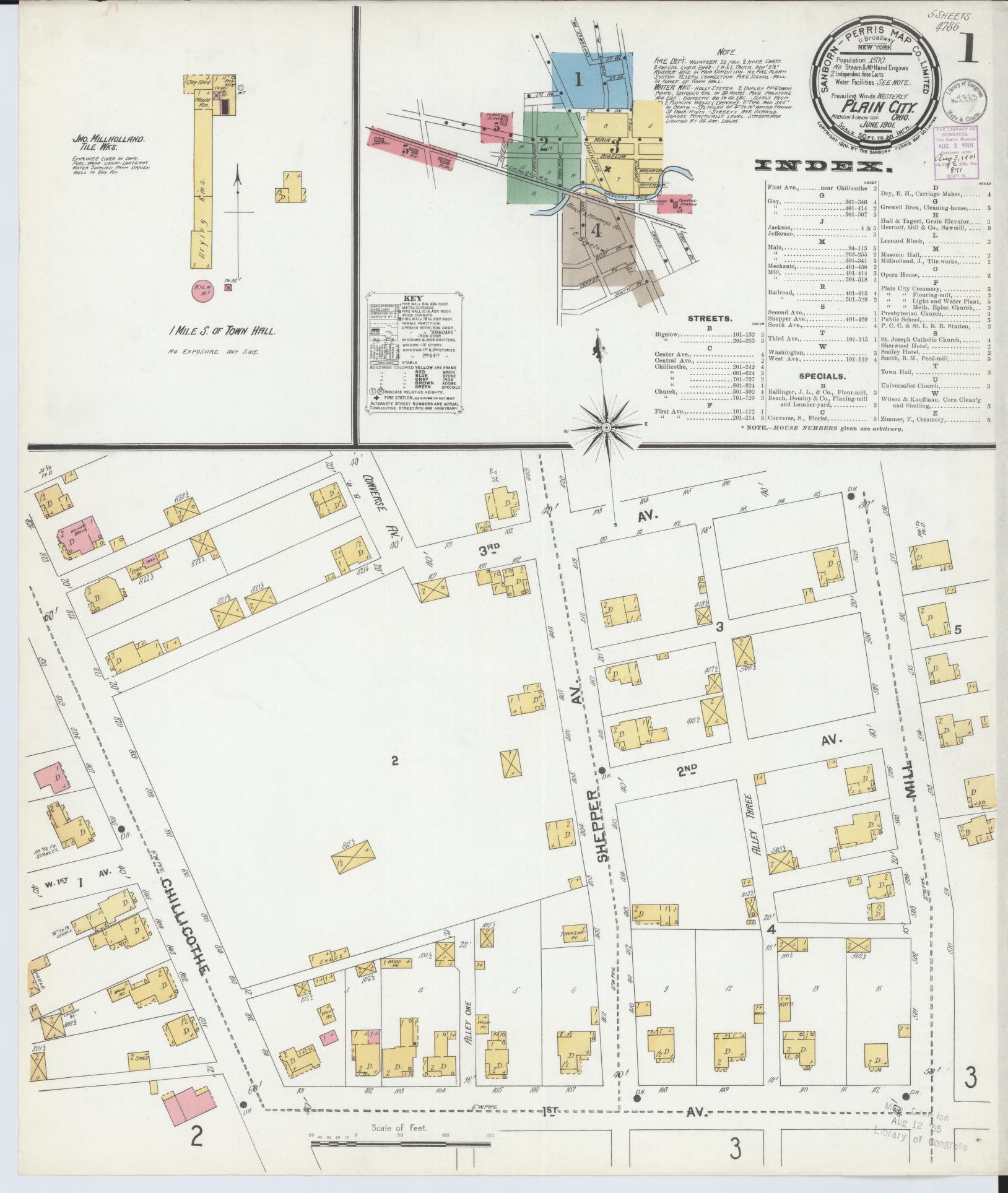 Sanborn Fire Insurance Map from Plain City, Madison And Union Counties, Ohio (1901), Sheet #0001 - Historic Sanborn Fire Insurance Map Print, vintage old map wall art, antique decor, genealogy gift, Ohio Ohio map