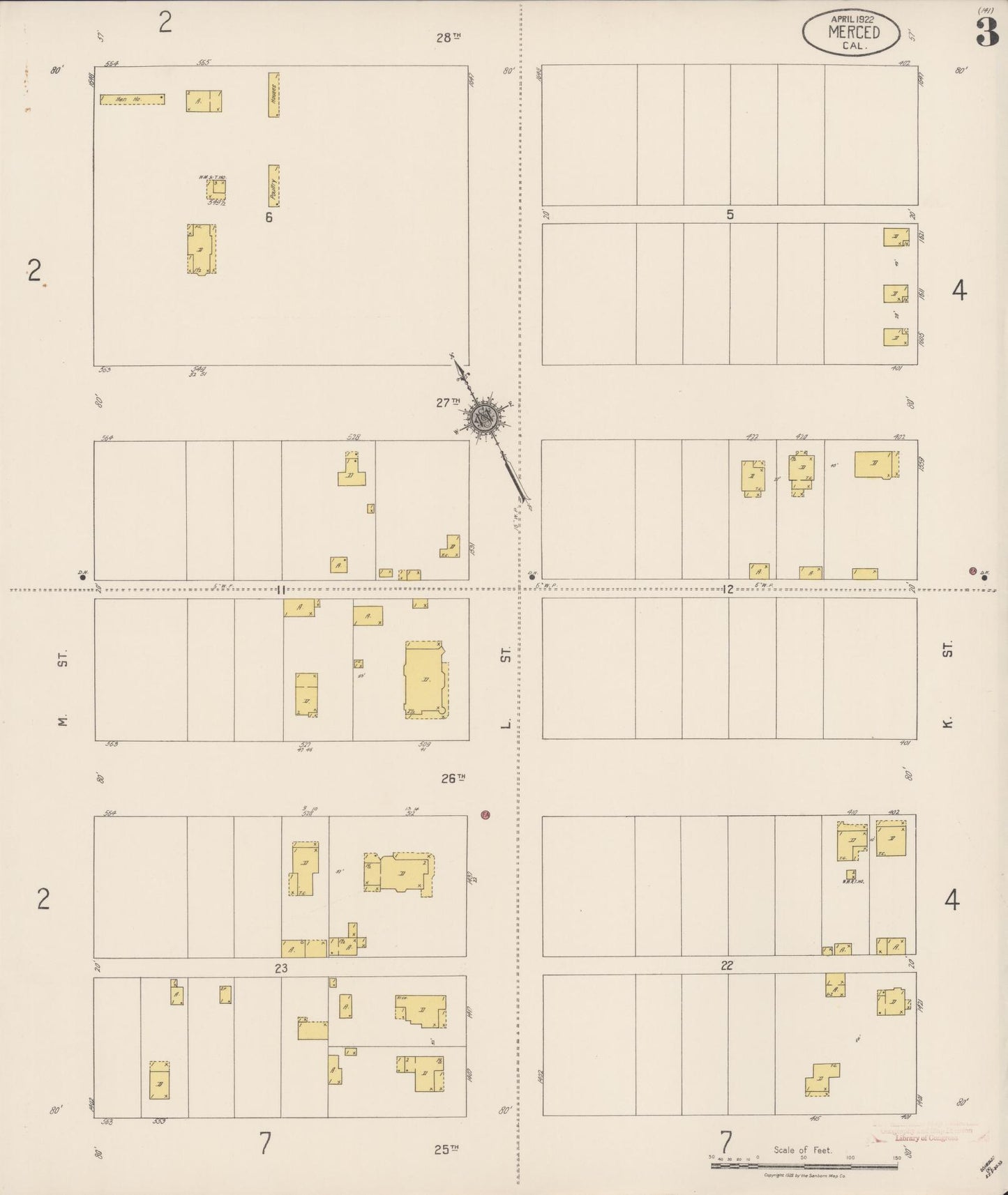 Sanborn Fire Insurance Map from Merced, Merced County, California (1922), Sheet #0003 - Historic Sanborn Fire Insurance Map Print, vintage old map wall art, antique decor, genealogy gift, California California map