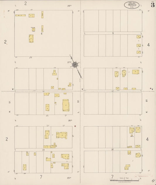Sanborn Fire Insurance Map from Merced, Merced County, California (1922), Sheet #0003 - Historic Sanborn Fire Insurance Map Print, vintage old map wall art, antique decor, genealogy gift, California California map