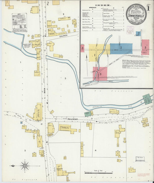 Sanborn Fire Insurance Map from Tannersville, Greene County, New York (1903), Sheet #0001 - Historic Sanborn Fire Insurance Map Print, vintage old map wall art, antique decor, genealogy gift, New York New York map