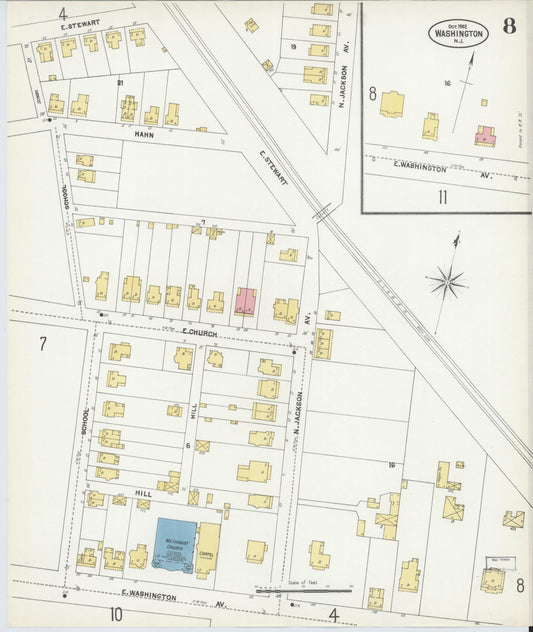 Sanborn Fire Insurance Map from Washington, Warren County, New Jersey (1902), Sheet #0008 - Historic Sanborn Fire Insurance Map Print, vintage old map wall art, antique decor, genealogy gift, New Jersey New Jersey map