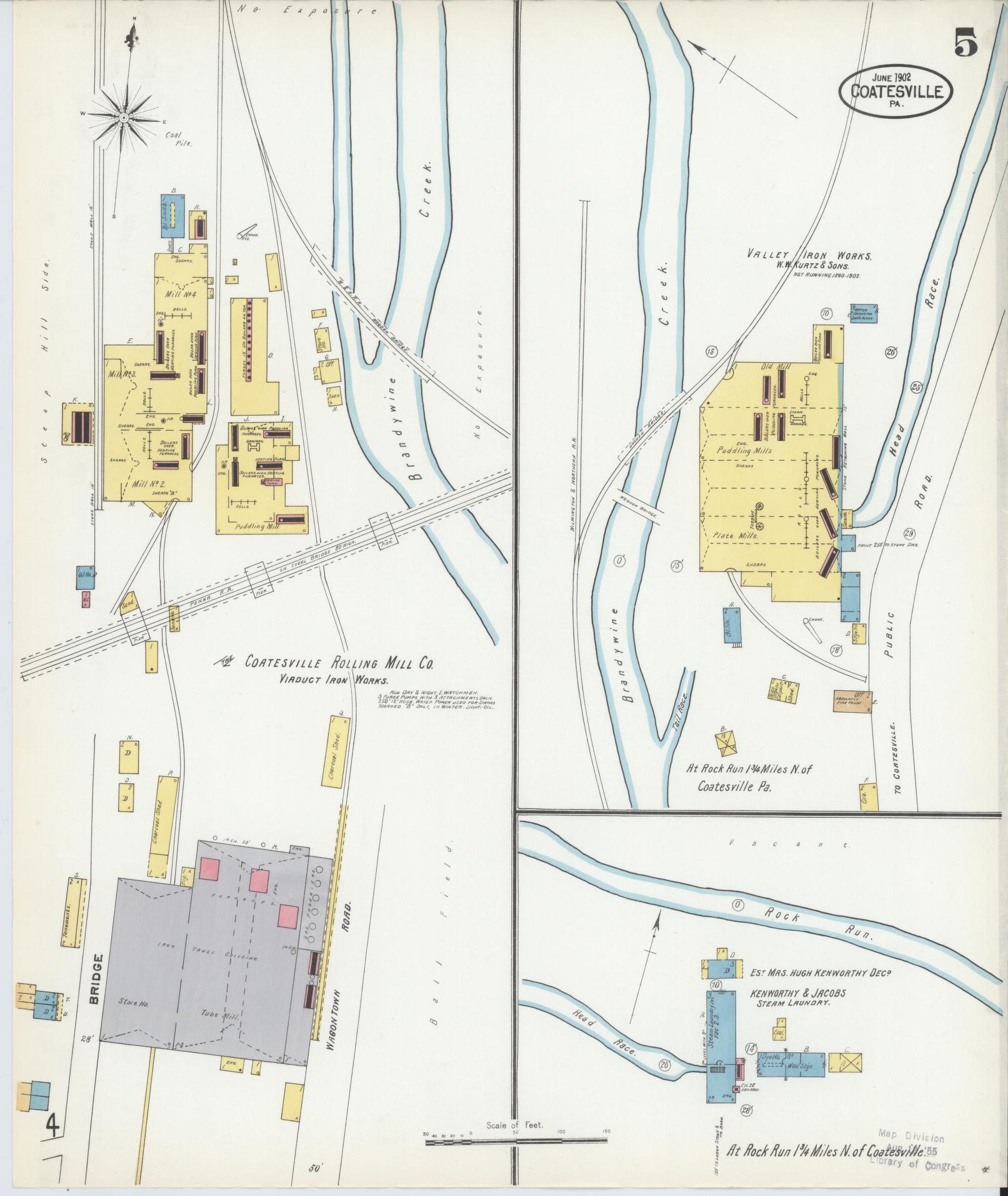 Sanborn Fire Insurance Map from Coatesville, Chester County, Pennsylvania (1902), Sheet #0005 - Historic Sanborn Fire Insurance Map Print, vintage old map wall art, antique decor, genealogy gift, Pennsylvania Pennsylvania map