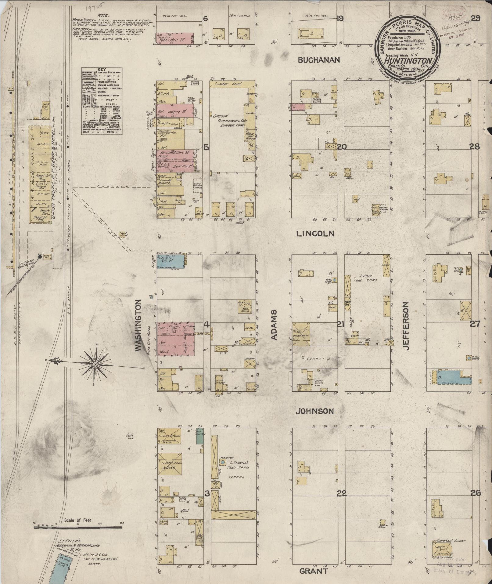 Sanborn Fire Insurance Map from Huntington, Baker County, Oregon (1894), Sheet #0001 - Historic Sanborn Fire Insurance Map Print, vintage old map wall art, antique decor, genealogy gift, Oregon Oregon map
