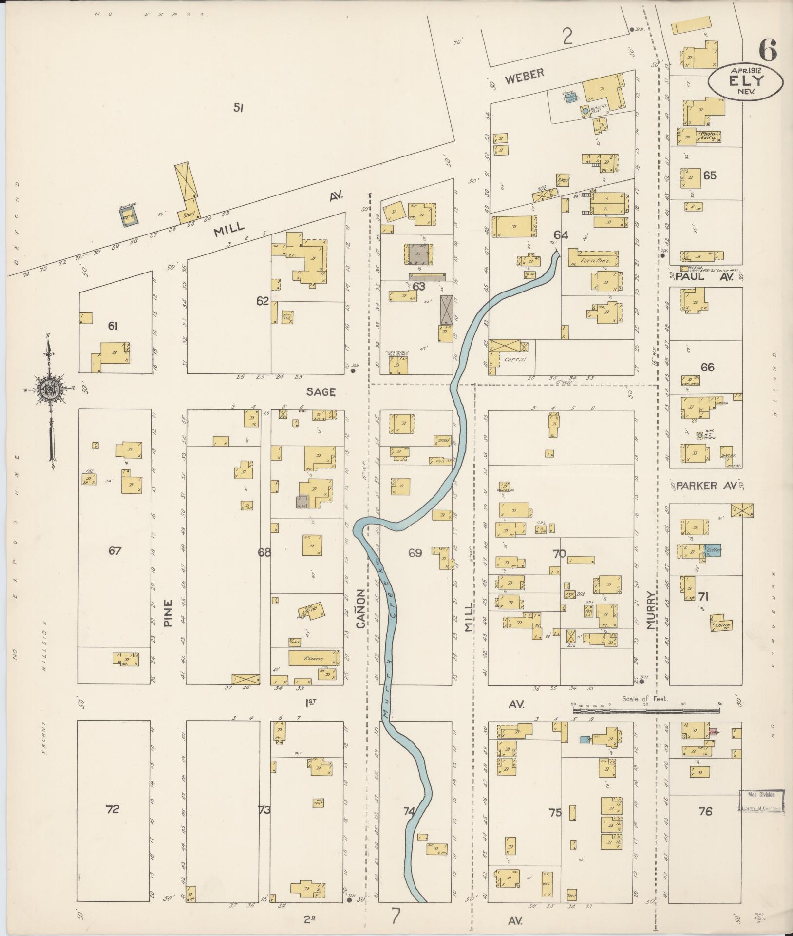 Sanborn Fire Insurance Map from Ely, White Pine County, Nevada (1912), Sheet #0006 - Historic Sanborn Fire Insurance Map Print, vintage old map wall art, antique decor, genealogy gift, Nevada Nevada map