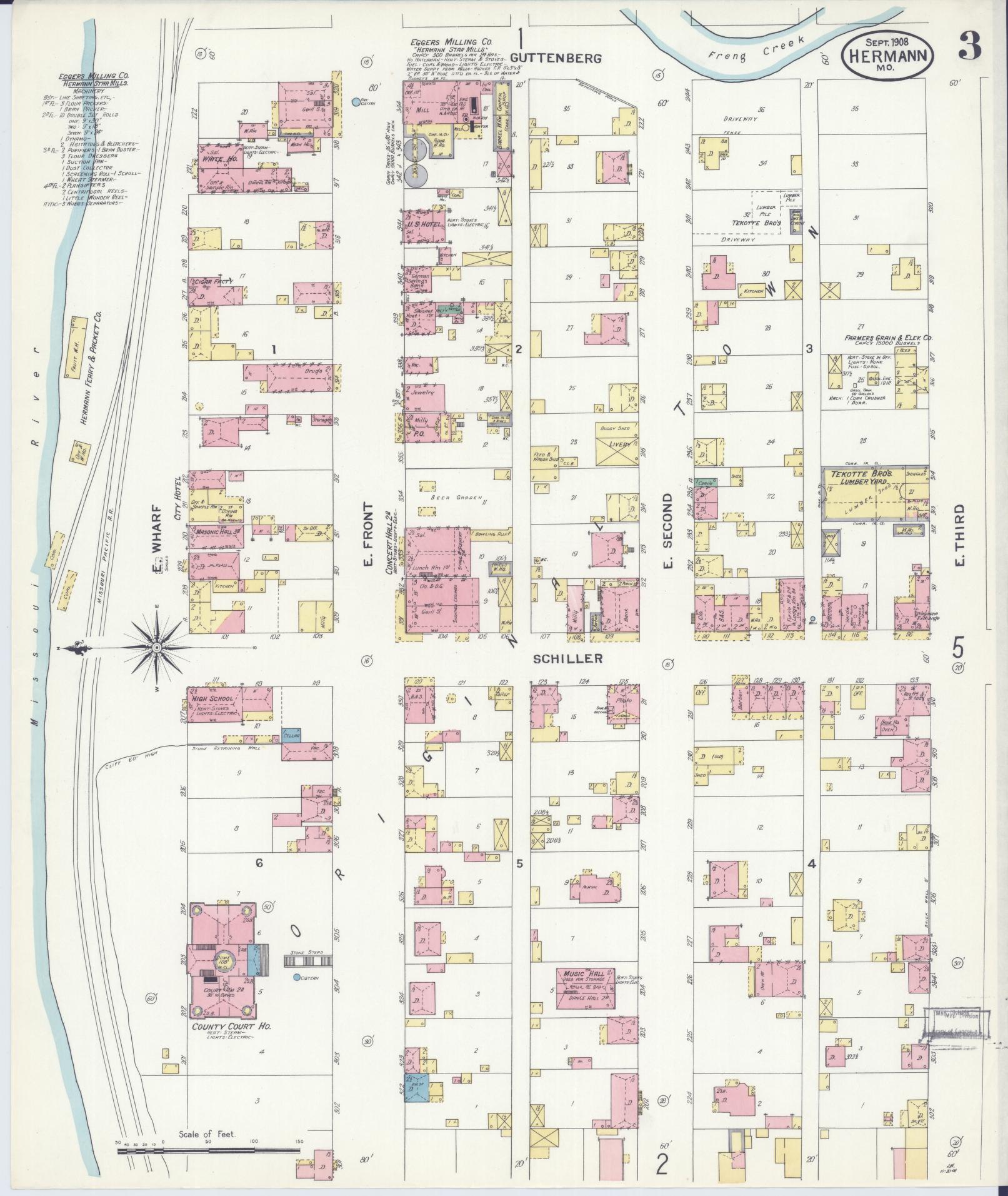 Sanborn Fire Insurance Map from Hermann, Gasconade County, Missouri (1908), Sheet #0003 - Complete Map Set gallery image, historic Sanborn map, vintage wall art, Missouri Missouri