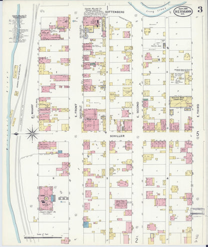 Sanborn Fire Insurance Map from Hermann, Gasconade County, Missouri (1908), Sheet #0003 - Complete Map Set gallery image, historic Sanborn map, vintage wall art, Missouri Missouri