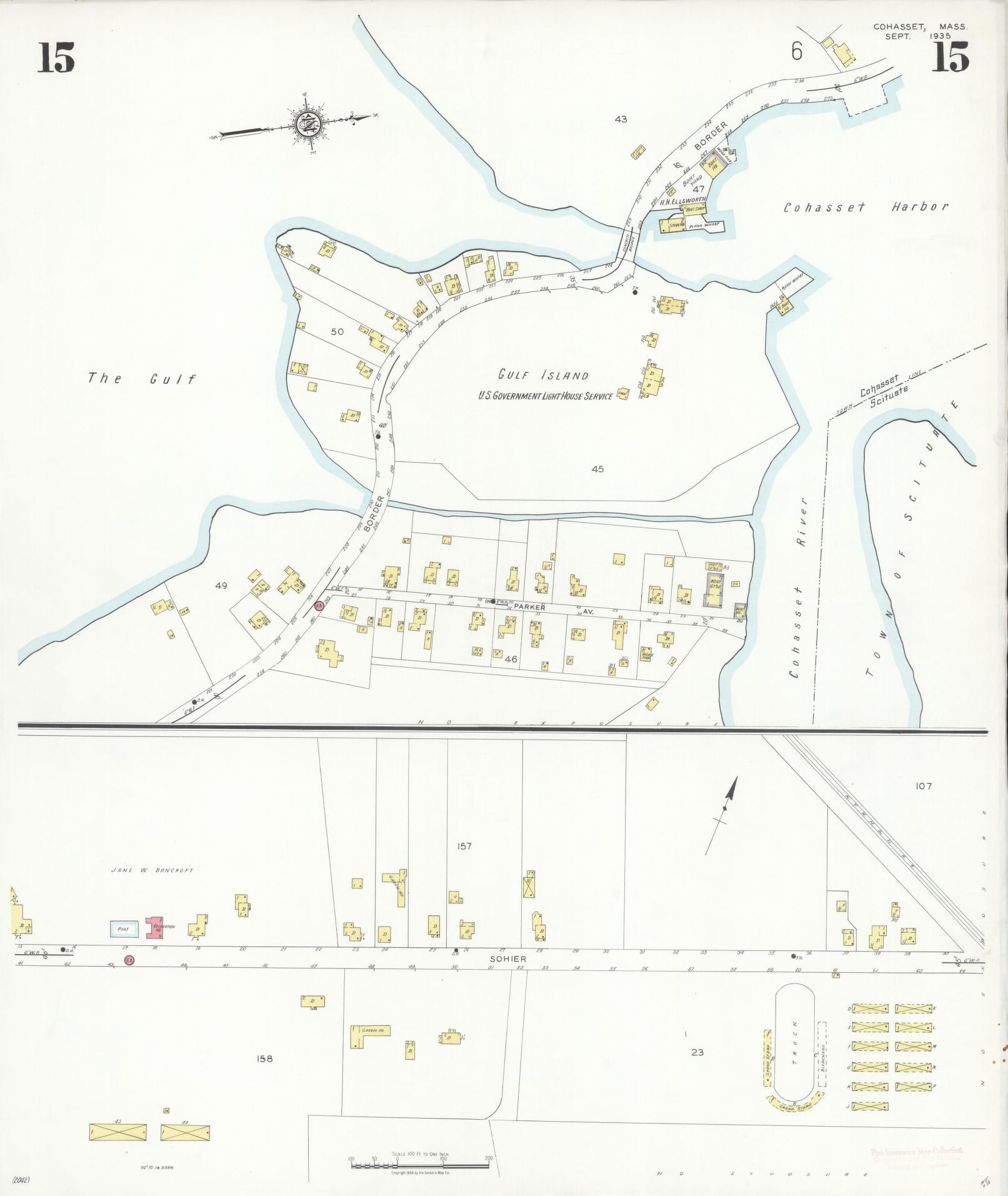 Sanborn Fire Insurance Map from Cohasset, Norfolk County, Massachusetts (1935), Sheet #0015 - Complete Map Set gallery image, historic Sanborn map, vintage wall art, Massachusetts Massachusetts