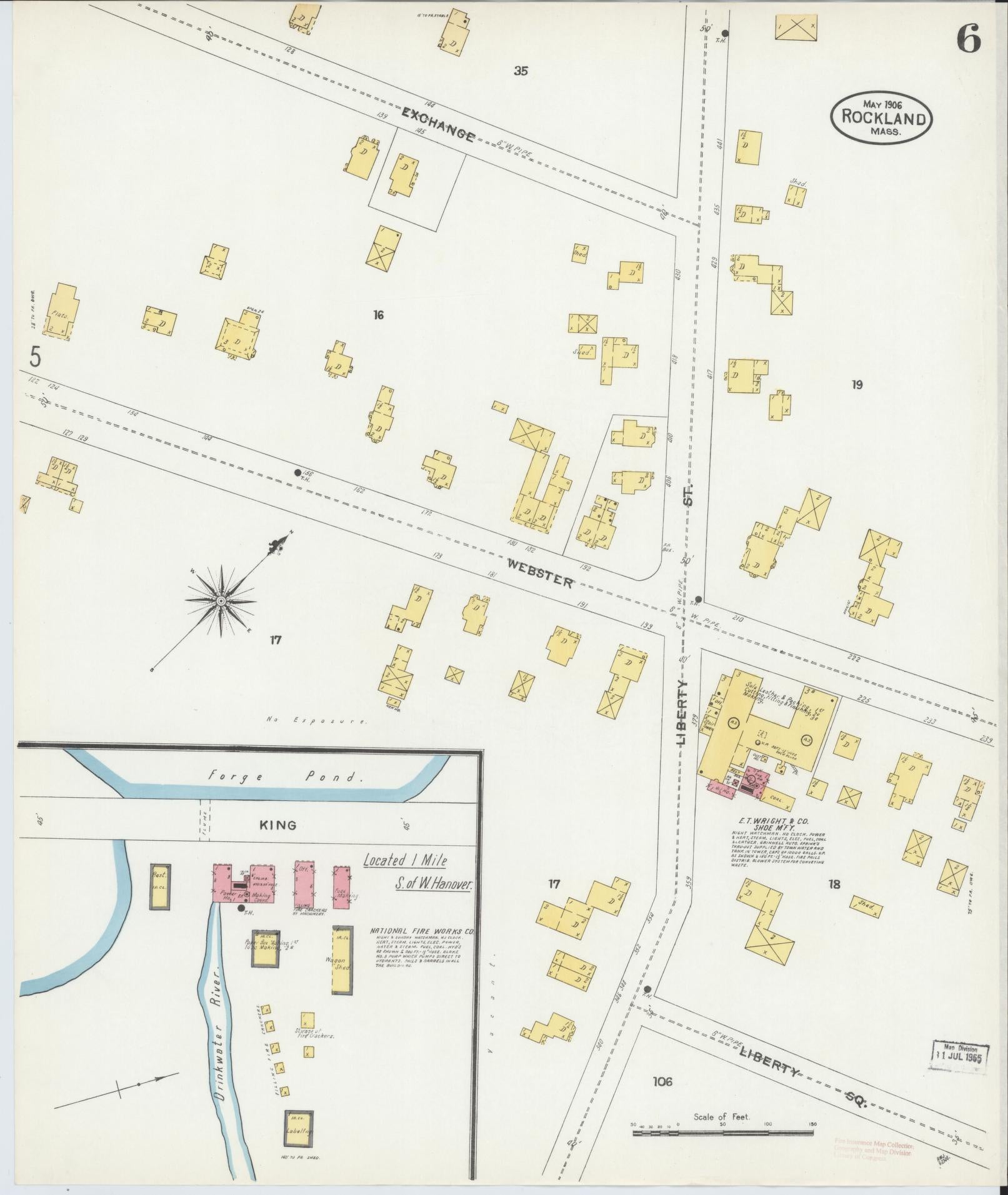 Sanborn Fire Insurance Map from Rockland, Plymouth County, Massachusetts (1906), Sheet #0006 - Complete Map Set gallery image, historic Sanborn map, vintage wall art, Massachusetts Massachusetts
