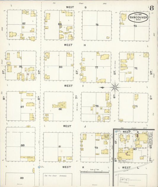 Sanborn Fire Insurance Map from Vancouver, Clark County, Washington (1892), Sheet #0008 - Historic Sanborn Fire Insurance Map Print, vintage old map wall art, antique decor, genealogy gift, Washington Washington map