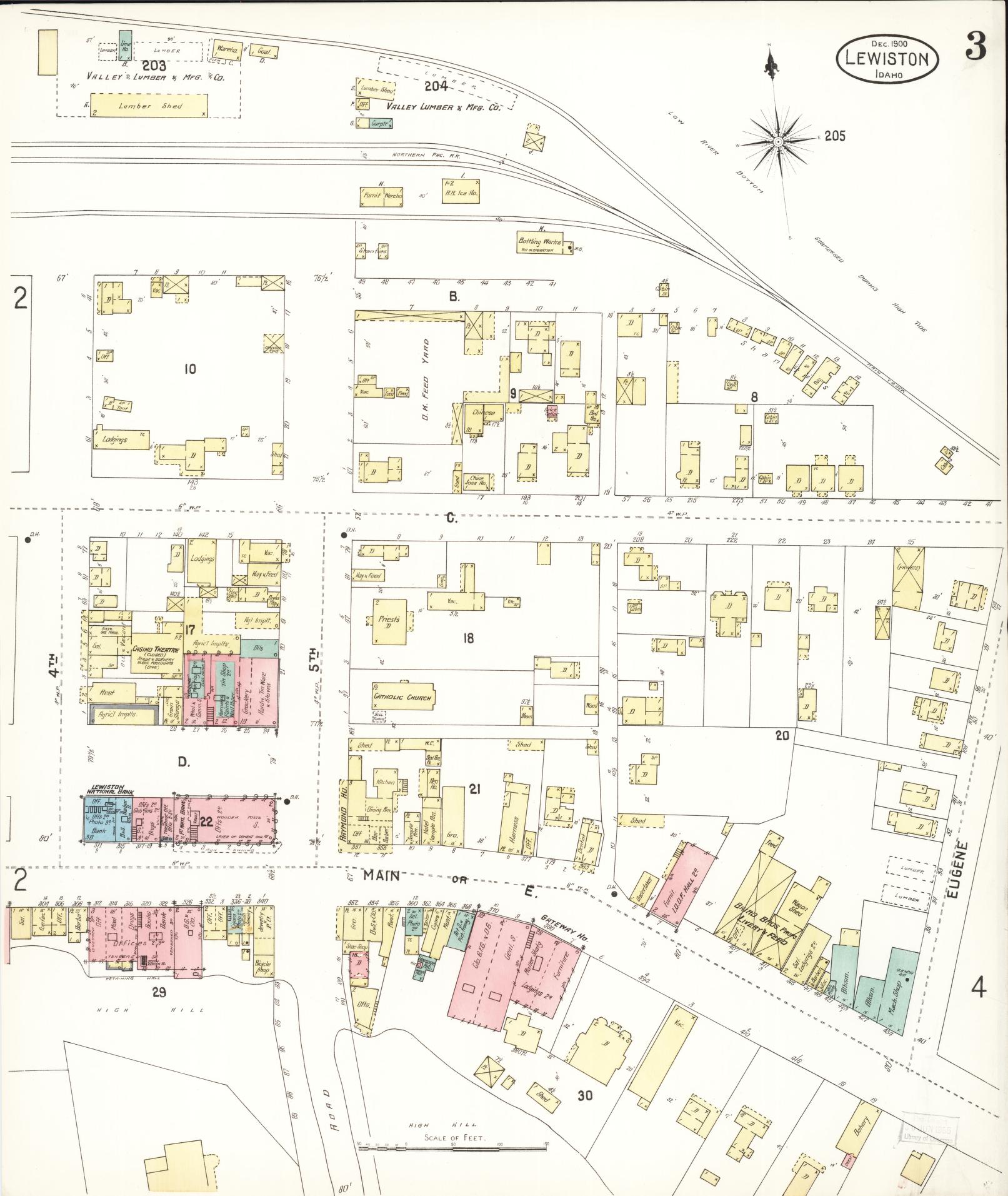 Sanborn Fire Insurance Map from Lewiston, Nez Perce County, Idaho (1900), Sheet #0003 - Complete Map Set gallery image, historic Sanborn map, vintage wall art, Idaho Idaho
