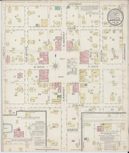 Sanborn Fire Insurance Map from Marion, Williamson County, Illinois (1886), Sheet #0001 - Historic Sanborn Fire Insurance Map Print, vintage old map wall art, antique decor, genealogy gift, Illinois Illinois map