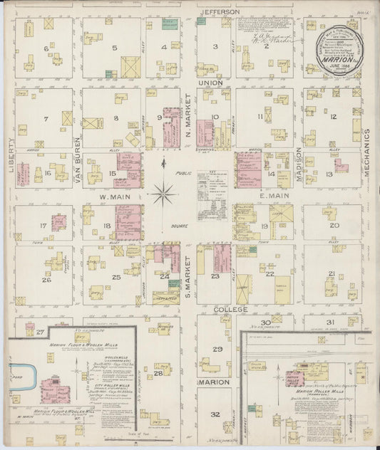 Sanborn Fire Insurance Map from Marion, Williamson County, Illinois (1886), Sheet #0001 - Historic Sanborn Fire Insurance Map Print, vintage old map wall art, antique decor, genealogy gift, Illinois Illinois map