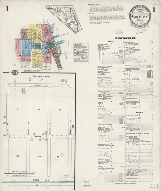 Sanborn Fire Insurance Map from Fort Pierce, St Lucie County, Florida (1924), Sheet #0001 - Complete Map Set gallery image, historic Sanborn map, vintage wall art, Florida Florida