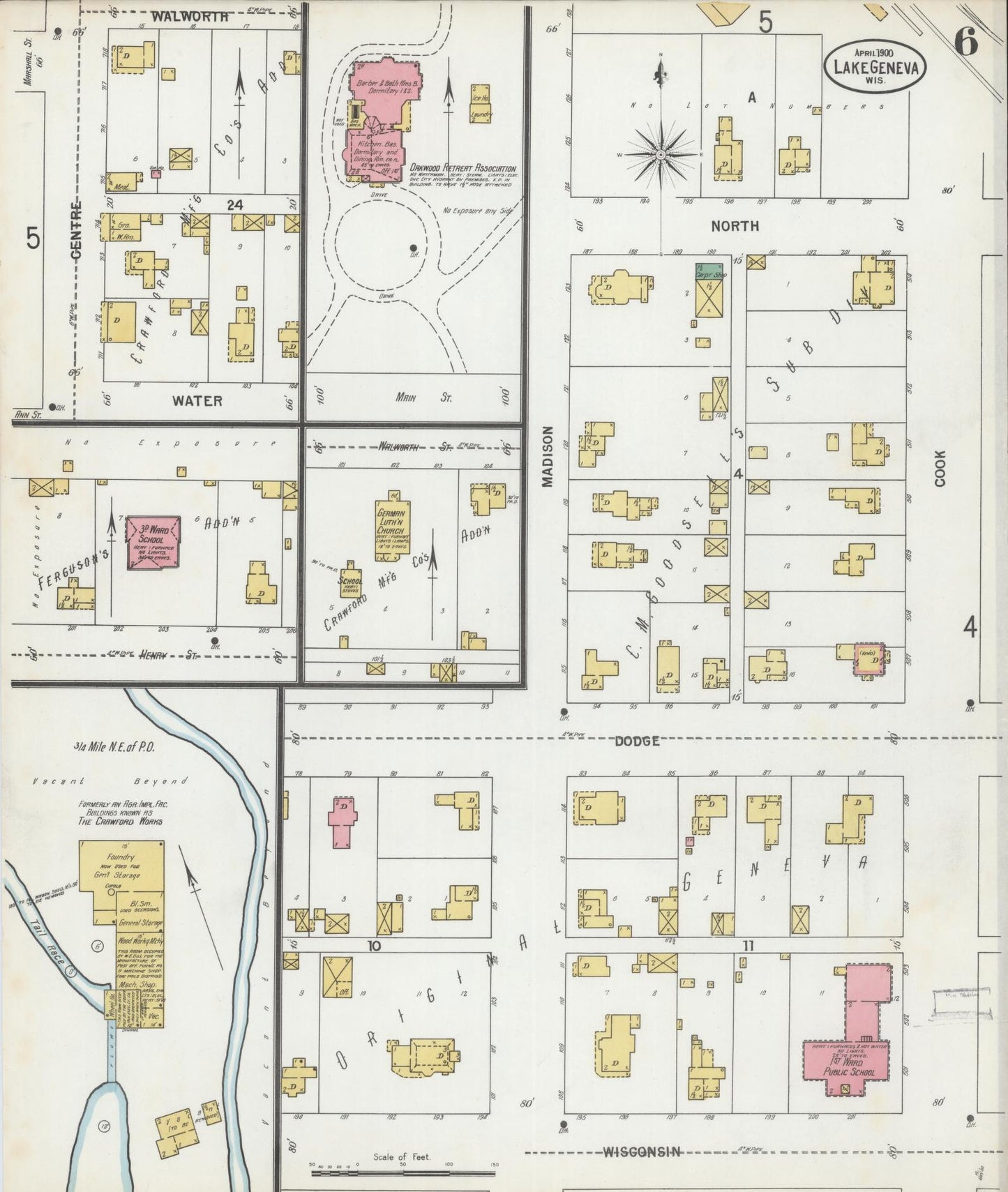 Sanborn Fire Insurance Map from Lake Geneva, Walworth County, Wisconsin (1900), Sheet #0006 - Historic Sanborn Fire Insurance Map Print, vintage old map wall art, antique decor, genealogy gift, Wisconsin Wisconsin map