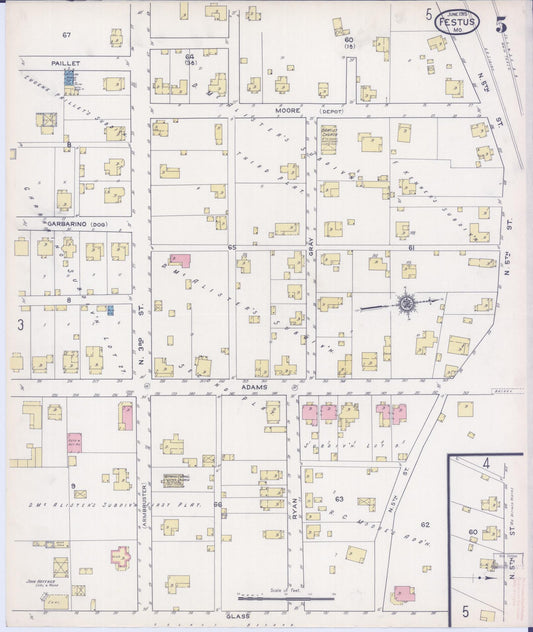 Sanborn Fire Insurance Map from Festus, Jefferson County, Missouri (1915), Sheet #0005 - Historic Sanborn Fire Insurance Map Print, vintage old map wall art, antique decor, genealogy gift, Missouri Missouri map