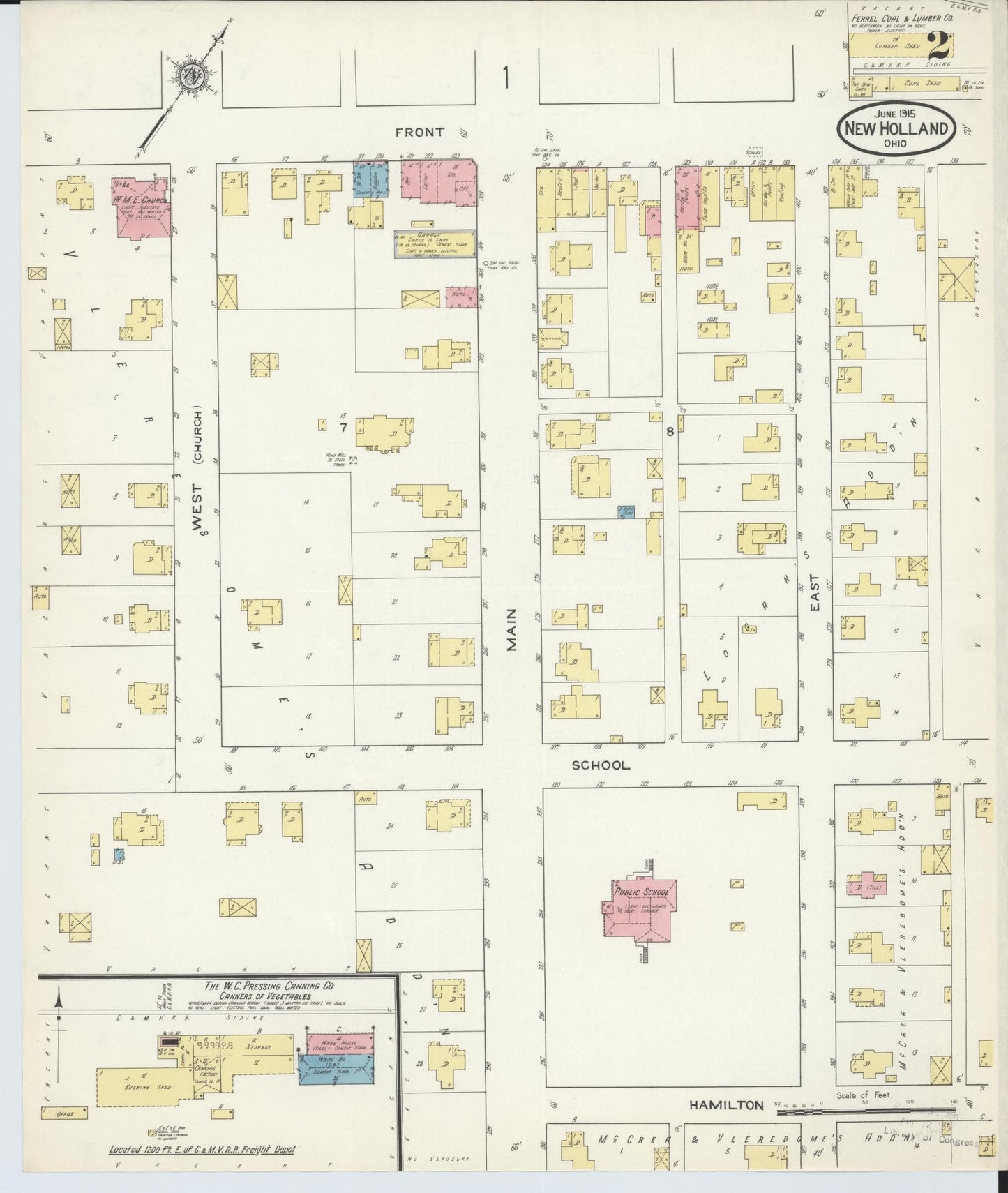 Sanborn Fire Insurance Map from New Holland, Pickaway County, Ohio (1915), Sheet #0002 - Complete Map Set gallery image, historic Sanborn map, vintage wall art, Ohio Ohio