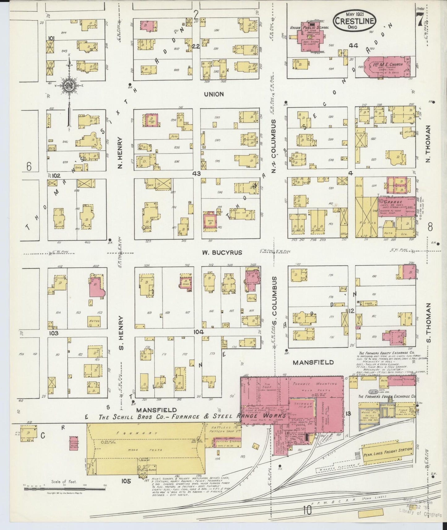 Sanborn Fire Insurance Map from Crestline, Crawford County, Ohio (1921), Sheet #0007 - Historic Sanborn Fire Insurance Map Print, vintage old map wall art, antique decor, genealogy gift, Ohio Ohio map