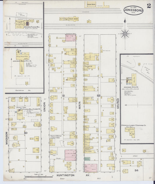 Sanborn Fire Insurance Map from Jonesboro, Craighead County, Arkansas (1890), Sheet #0002 - Historic Sanborn Fire Insurance Map Print, vintage old map wall art, antique decor, genealogy gift, Arkansas Arkansas map