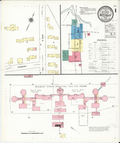 Sanborn Fire Insurance Map from Waterbury, Washington County, Vermont (1909), Sheet #0001 - Complete Map Set gallery image, historic Sanborn map, vintage wall art, Vermont Vermont
