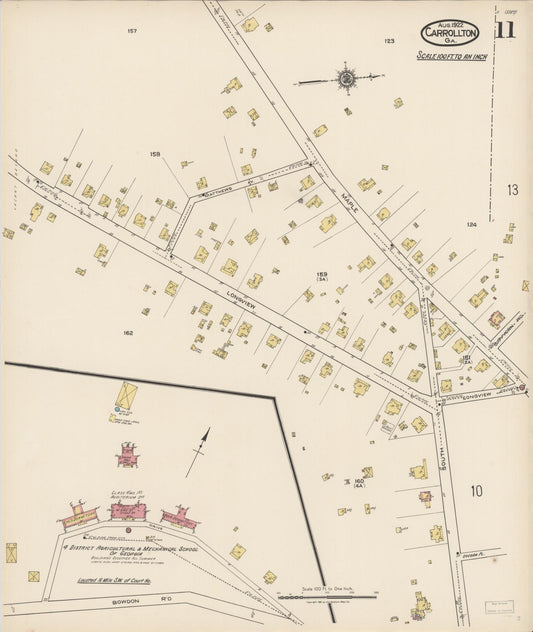 Sanborn Fire Insurance Map from Carrollton, Carroll County, Georgia (1922), Sheet #0011 - Historic Sanborn Fire Insurance Map Print, vintage old map wall art, antique decor, genealogy gift, Georgia Georgia map