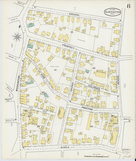 Sanborn Fire Insurance Map from Gloucester, Essex County, Massachusetts (1892), Sheet #0008 - Historic Sanborn Fire Insurance Map Print, vintage old map wall art, antique decor, genealogy gift, Massachusetts Massachusetts map