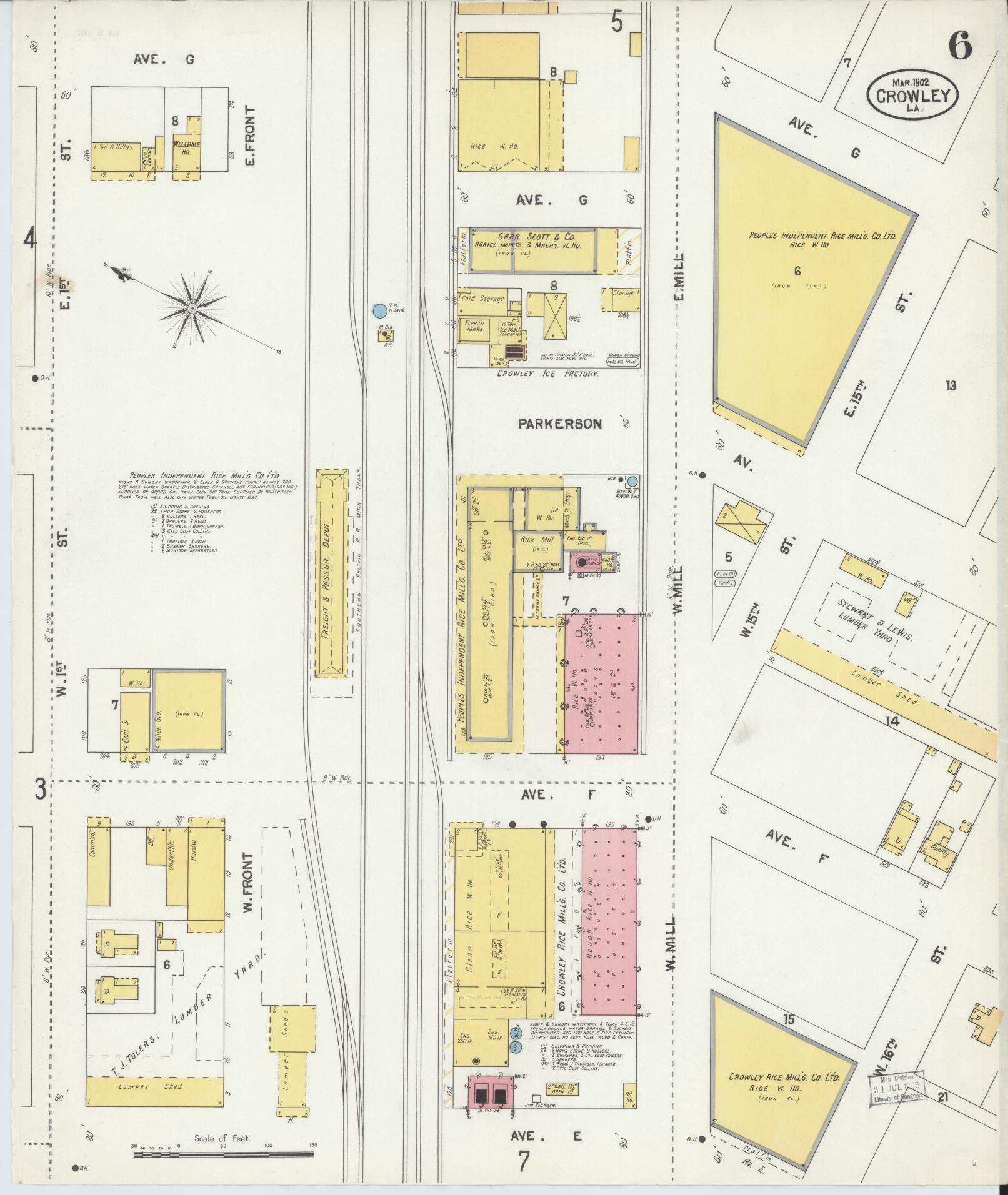 Sanborn Fire Insurance Map from Crowley, Acadia Parish, Louisiana (1902), Sheet #0006 - Complete Map Set gallery image, historic Sanborn map, vintage wall art, Louisiana Louisiana
