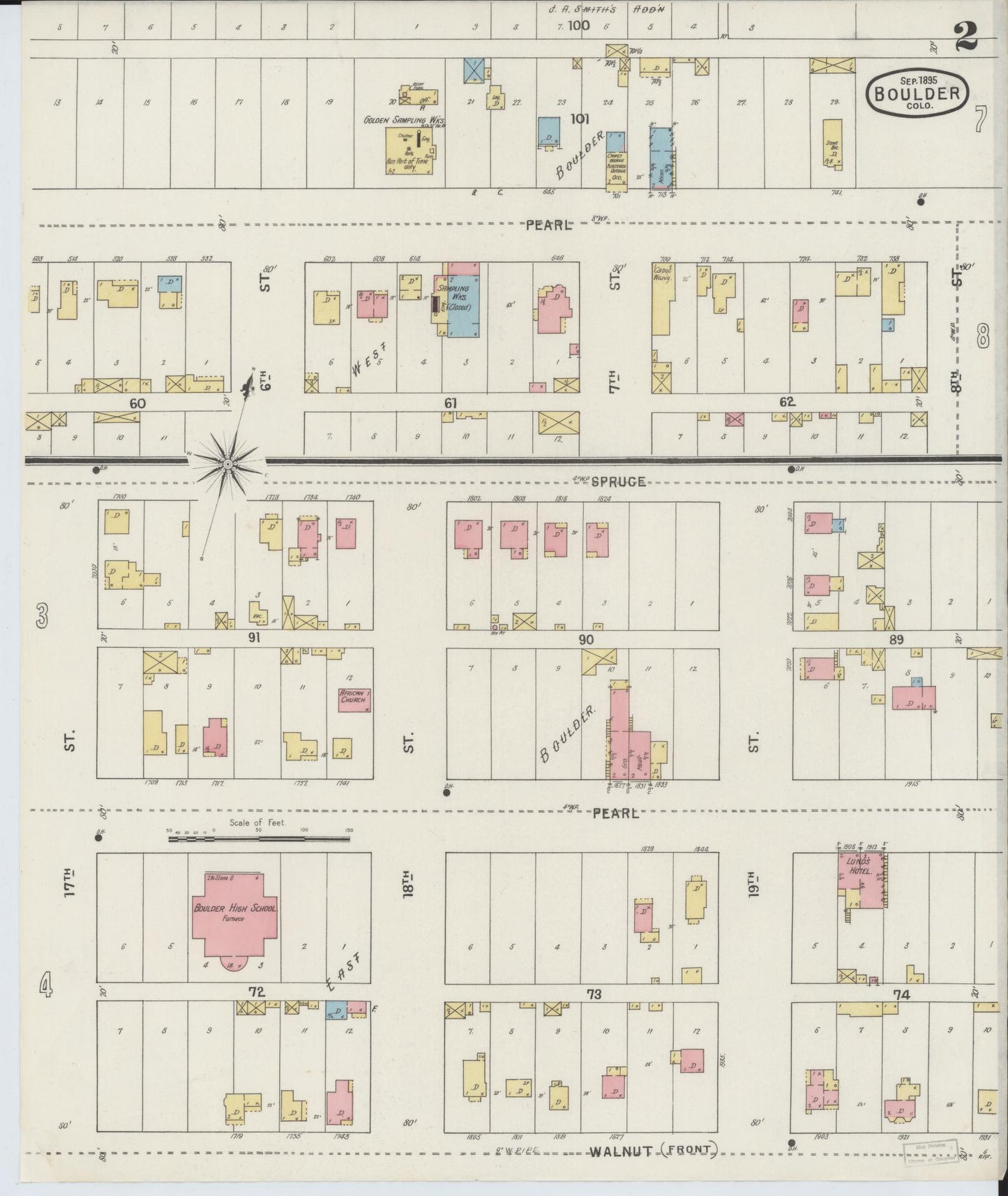Sanborn Fire Insurance Map from Boulder, Boulder County, Colorado (1895), Sheet #0002 - Complete Map Set gallery image, historic Sanborn map, vintage wall art, Colorado Colorado
