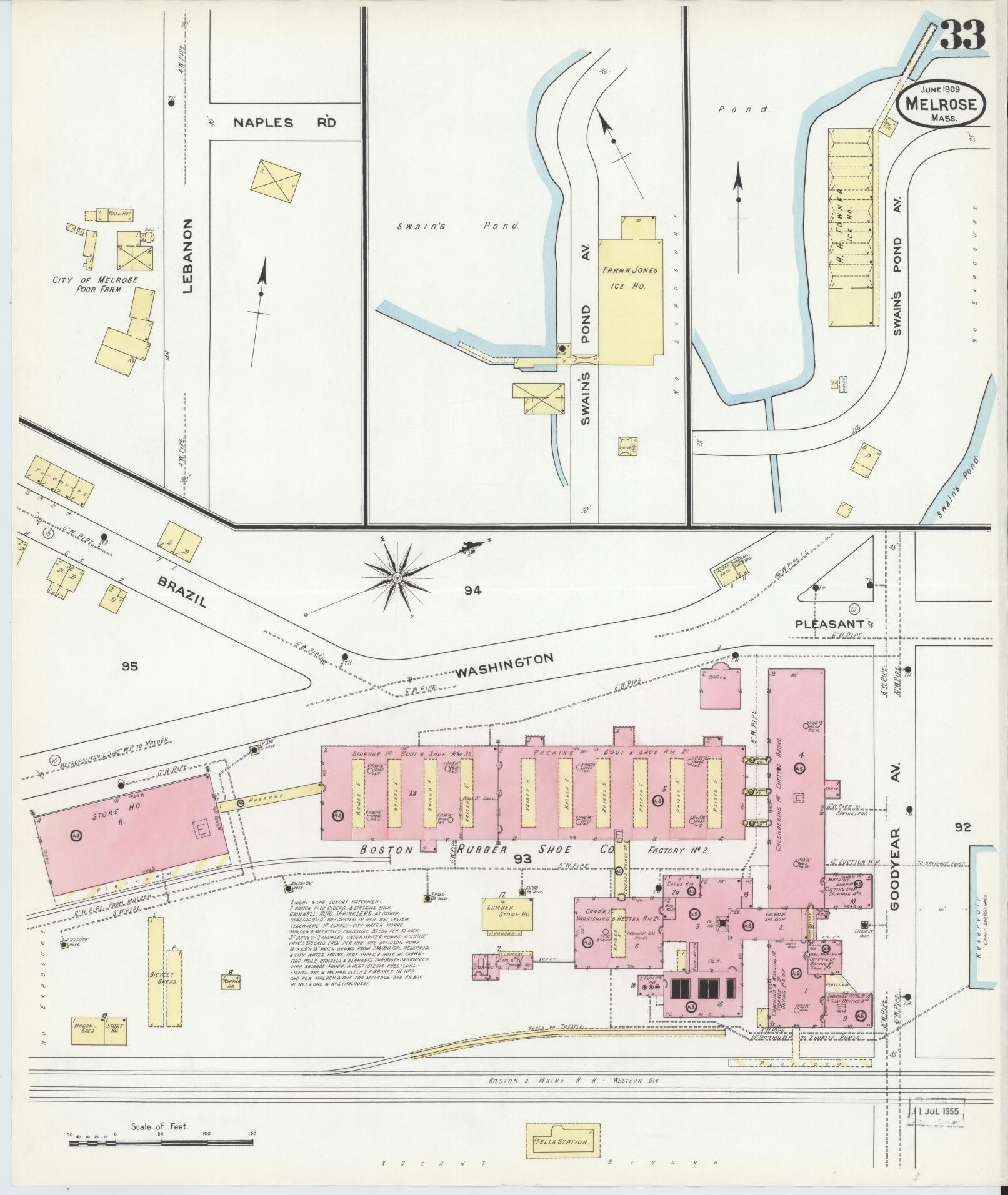 Sanborn Fire Insurance Map from Melrose, Middlesex County, Massachusetts (1909), Sheet #0033 - Historic Sanborn Fire Insurance Map Print, vintage old map wall art, antique decor, genealogy gift, Massachusetts Massachusetts map
