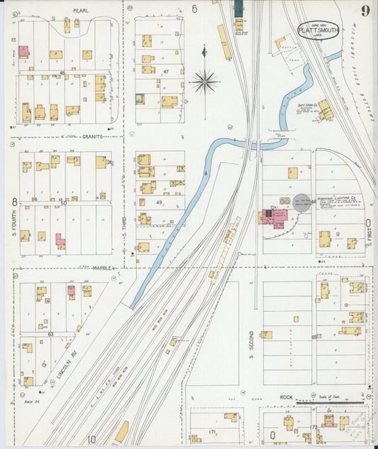 Sanborn Fire Insurance Map from Plattsmouth, Cass County, Nebraska (1906), Sheet #0009 - Historic Sanborn Fire Insurance Map Print, vintage old map wall art, antique decor, genealogy gift, Nebraska Nebraska map