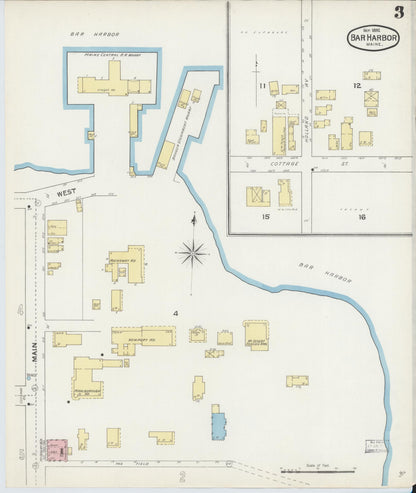Sanborn Fire Insurance Map from Bar Harbor, Hancock County, Maine (1892), Sheet #0003 - Complete Map Set gallery image, historic Sanborn map, vintage wall art, Maine Maine