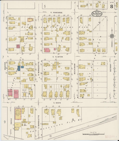 Sanborn Fire Insurance Map from Durand, Shiawassee County, Michigan (1922), Sheet #0008 - Historic Sanborn Fire Insurance Map Print, vintage old map wall art, antique decor, genealogy gift, Michigan Michigan map