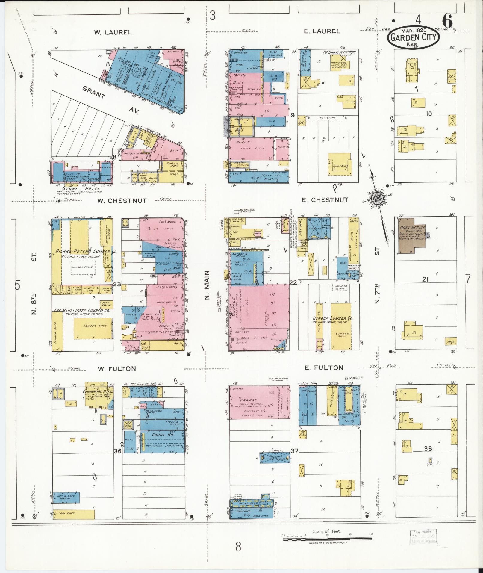 Sanborn Fire Insurance Map from Garden City, Finney County, Kansas (1920), Sheet #0006 - Historic Sanborn Fire Insurance Map Print, vintage old map wall art, antique decor, genealogy gift, Kansas Kansas map