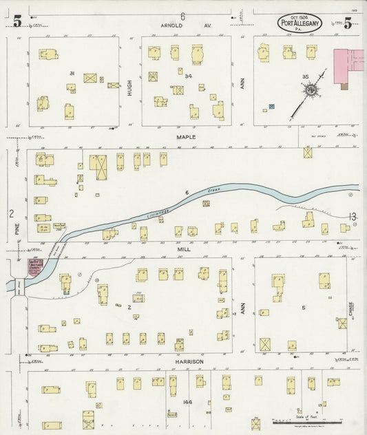 Sanborn Fire Insurance Map from Port Allegany, McKean County, Pennsylvania (1924), Sheet #0005 - Historic Sanborn Fire Insurance Map Print, vintage old map wall art, antique decor, genealogy gift, Pennsylvania Pennsylvania map