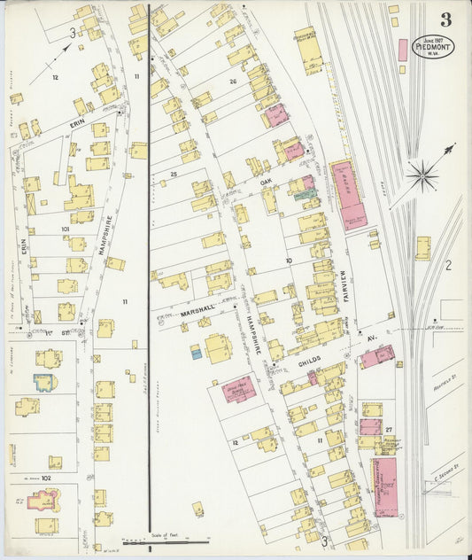 Sanborn Fire Insurance Map from Piedmont, Mineral County, West Virginia (1907), Sheet #0003 - Historic Sanborn Fire Insurance Map Print, vintage old map wall art, antique decor, genealogy gift, West Virginia West Virginia map
