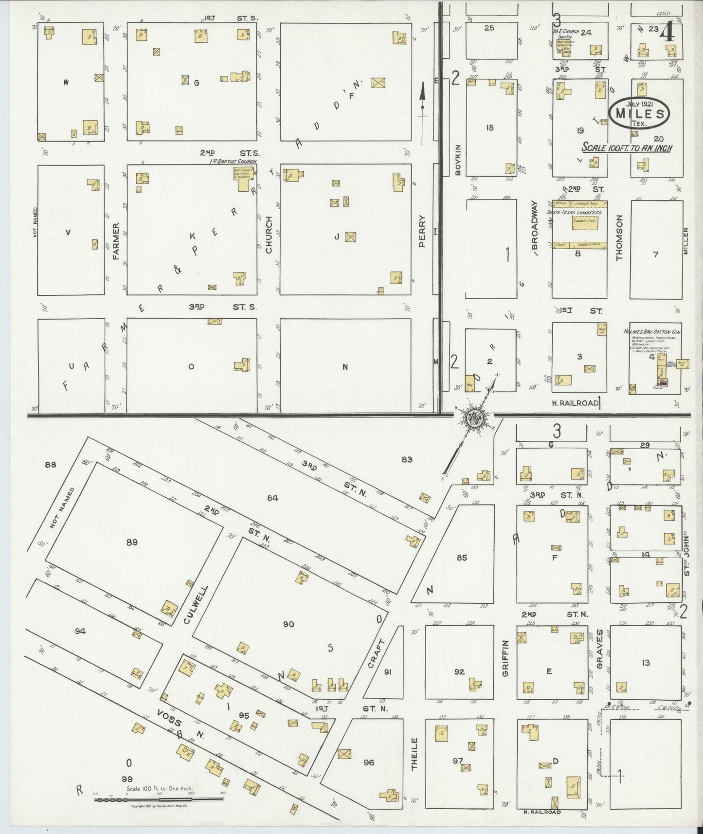 Sanborn Fire Insurance Map from Miles, Runnels County, Texas (1921), Sheet #0004 - Complete Map Set gallery image, historic Sanborn map, vintage wall art, Texas Texas