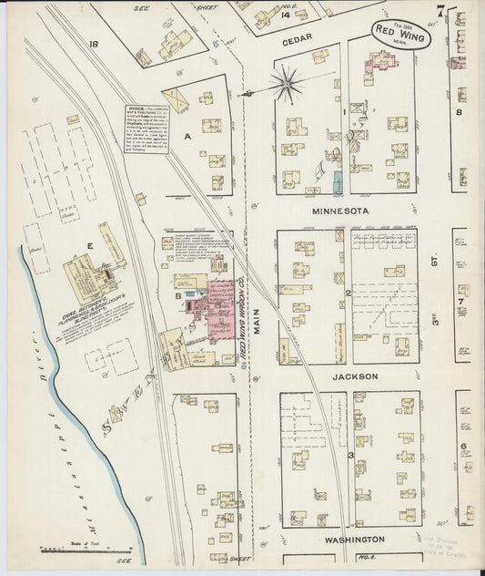Sanborn Fire Insurance Map from Red Wing, Goodhue County, Minnesota (1884), Sheet #0007 - Historic Sanborn Fire Insurance Map Print, vintage old map wall art, antique decor, genealogy gift, Minnesota Minnesota map