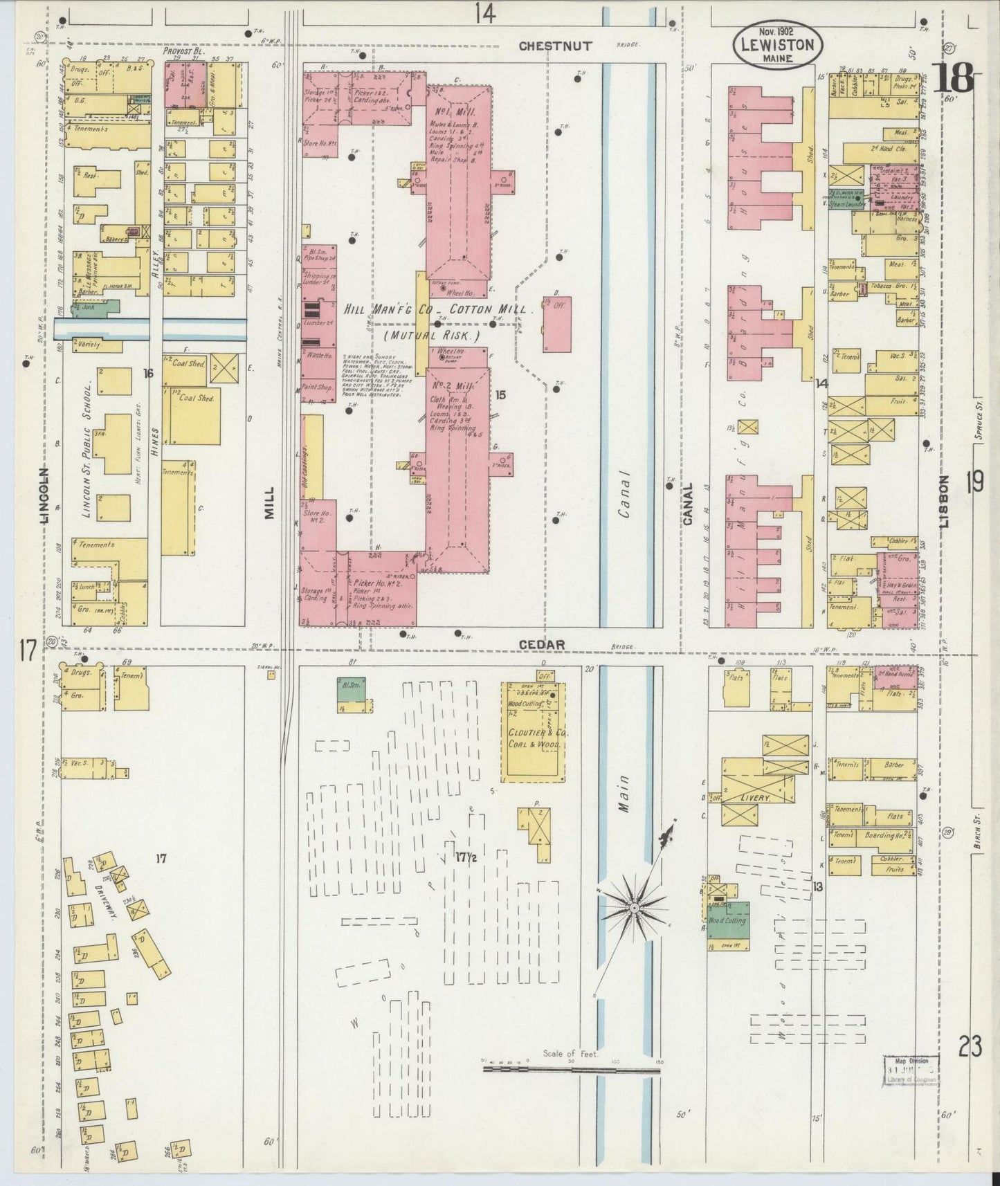 Sanborn Fire Insurance Map from Lewiston, Androscoggin County, Maine (1902), Sheet #0018 - Complete Map Set gallery image, historic Sanborn map, vintage wall art, Maine Maine