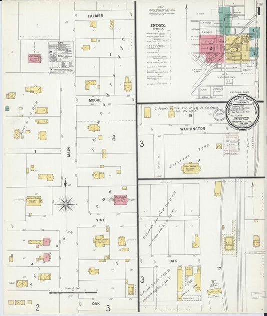 Sanborn Fire Insurance Map from Brighton, Macoupin County, Illinois (1900), Sheet #0001 - Historic Sanborn Fire Insurance Map Print, vintage old map wall art, antique decor, genealogy gift, Illinois Illinois map